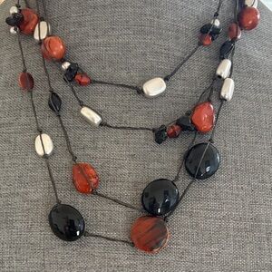 Chic Black White and Brown Beaded Necklace